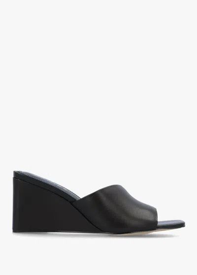 Daniel Sayne Dorsay Black Leather Wedge Mules