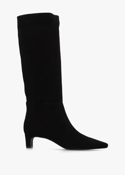 Daniel Sedda Black Suede Low Heel Knee Boots In Animal Print