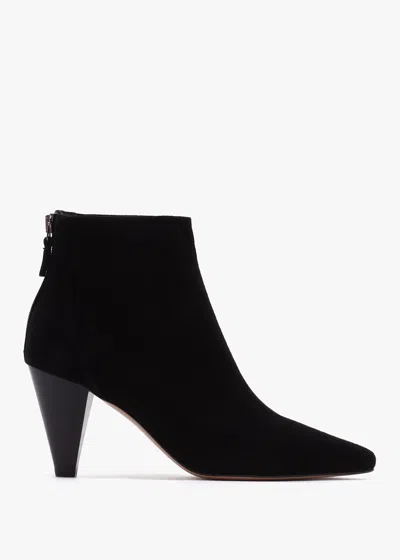 Daniel Serin Black Suede Zip Back Heeled Ankle Boots