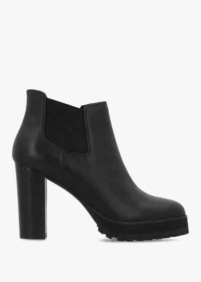 Daniel Shlock Black Leather Low Cut Platform Block Heel Ankle Boots Si