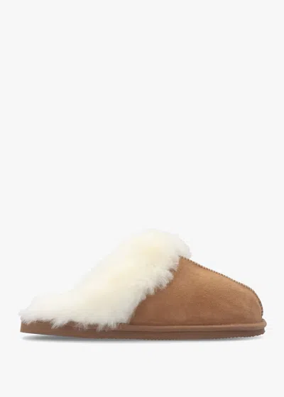 Daniel Shut Tan Sheepskin Twinface Slippers In Brown