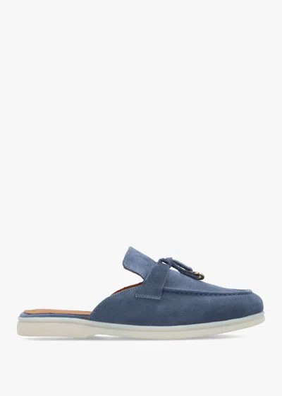 Daniel Siani Blue Suede Loafer Mules