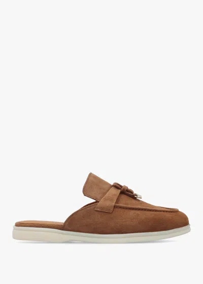 Daniel Siani Tan Suede Loafer Mules In Multi