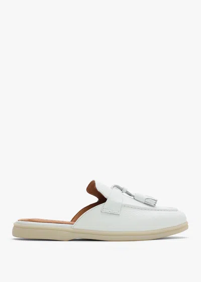 Daniel Siani White Leather Loafer Mules