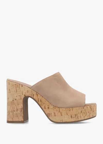 Daniel Silken Beige Suede Cork Platform Heeled Mules In Neutral