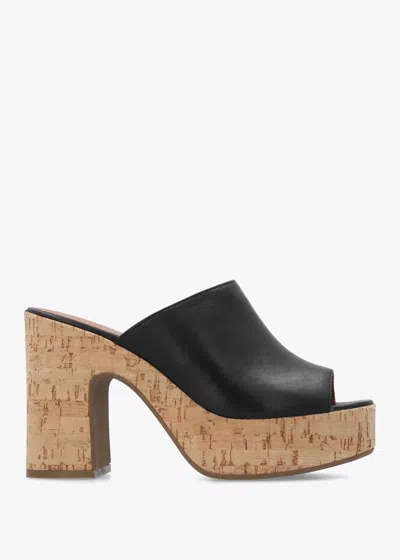 Daniel Silken Black Leather Cork Platform Heeled Mules