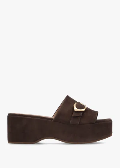 Daniel Slate Brown Suede One Bar Flatform Mules