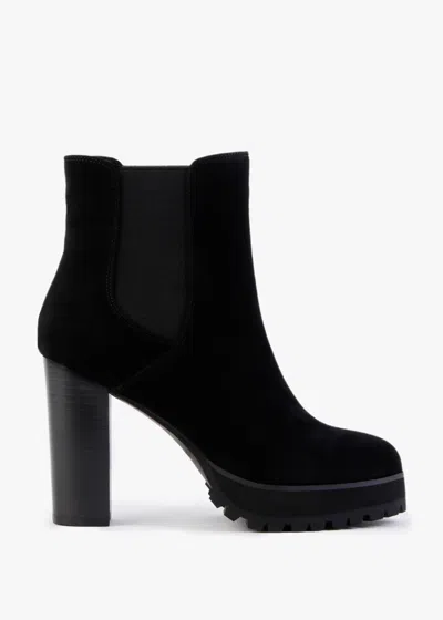 Daniel Slock Black Suede Block Heel Chelsea Boots