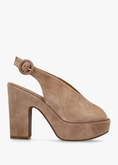Daniel Solay Beige Suede Platform Heeled Sandals