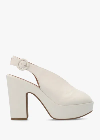 Daniel Solay Cream Leather Platform Heeled Sandals In Brown