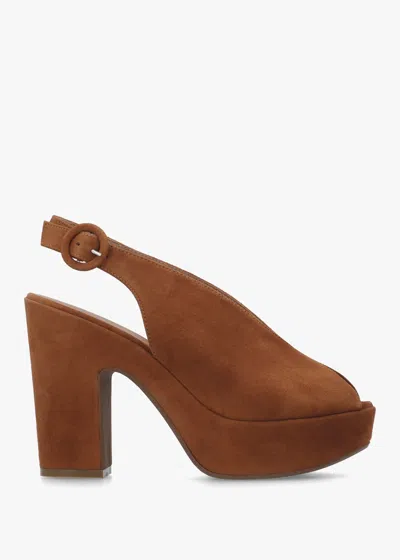 Daniel Solay Tan Suede Platform Heeled Sandals In Brown
