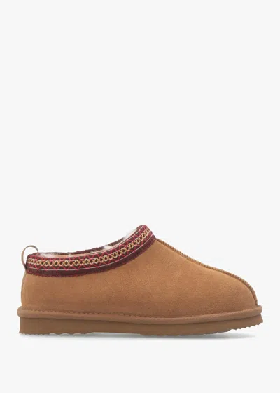Daniel Somolly Aztec Tan Suede Shearling Slippers In Neutral