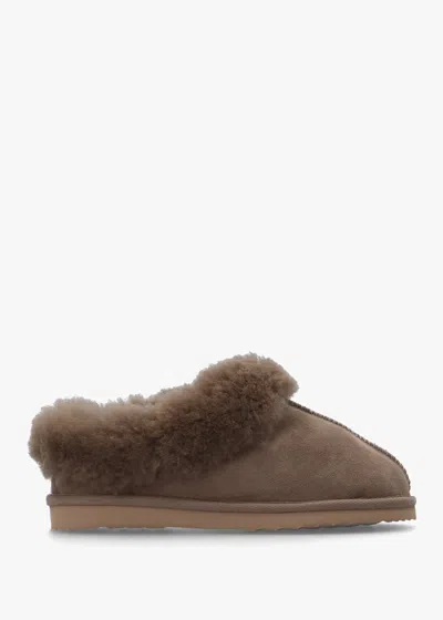Daniel Somolly Taupe Suede Shearling Slippers