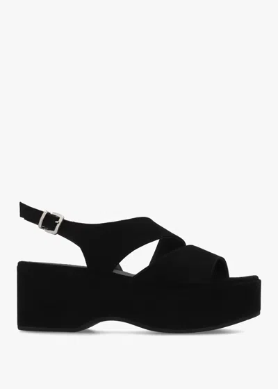 Daniel Sona Black Suede Asymmetric Flatform Sandals