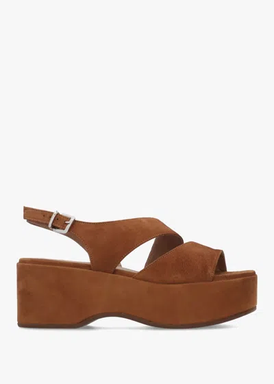 Daniel Sona Tan Suede Asymmetric Flatform Sandals In Brown