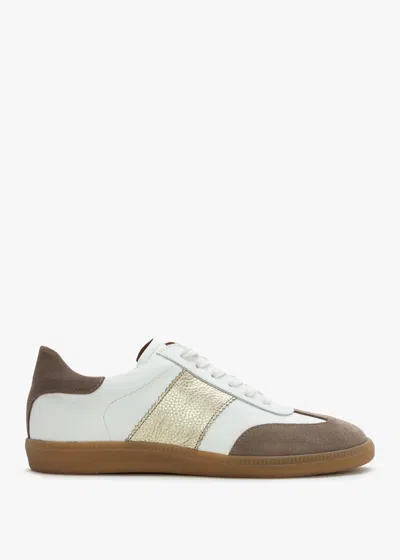 Daniel Stripe Beige Leather & Suede Low Profile Trainers In Beige Suede