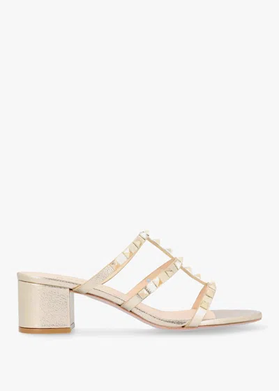 Daniel Studder Gold Leather Embellished Block Heeled Mules