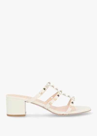 Daniel Studder Off White Leather Embellished Block Heeled Mules Colour In Beige Leather
