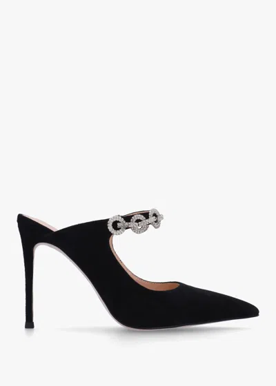 Daniel Studio Mary Black Suede Embellished Heeled Mule Court Shoes Siz