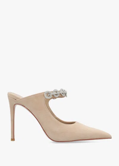 Daniel Studio Mary Nude Suede Embellished Heeled Mule Court Shoes Size