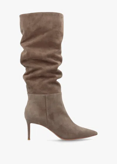 Daniel Suched Taupe Suede Heeled Knee Boots In Brown