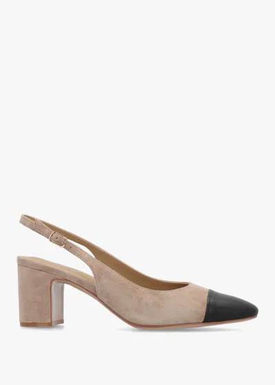 Daniel Sulia Beige Suede Toe Cap Sling Back Heeled Court Shoes In Brown
