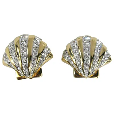 Pre-owned Daniel Swarovski Crystal Encrusted Shell Earrings New, Never Worn 1980s In Brown