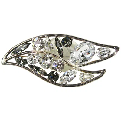 Pre-owned Daniel Swarovski Crystal Leaf Motif Brooch 1980s In Gray