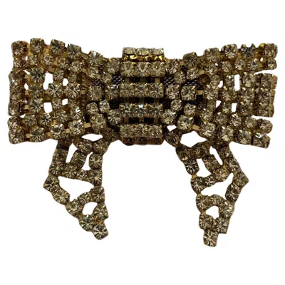 Pre-owned Daniel Swarovski Gold Rhinstoned Bow Brooch By  In Multi