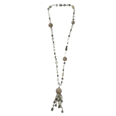 Pre-owned Daniel Swarovski Long Lariat Silver Beaded Necklace By  In Multi
