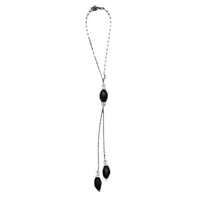Pre-owned Daniel Swarovski Silver Drop Necklace With Wood Beads By  In Multi