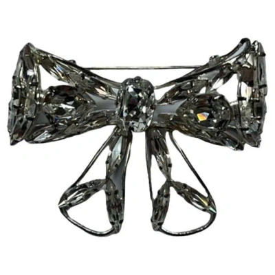 Pre-owned Daniel Swarovski Silver Rhinestones Bow Brooch By Daniel Swarosvski In Multi