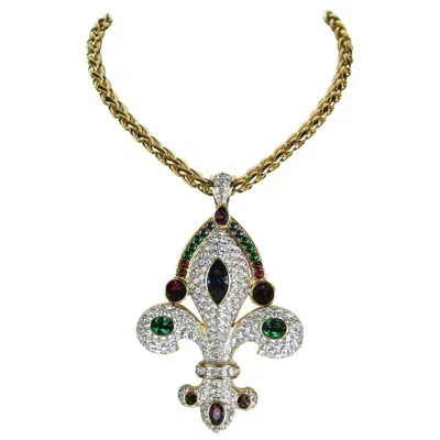 Pre-owned Daniel Swarovski Swarovski Crystal Fleur De Lis Pendant Necklace, New Never Worn 1990s In Sand