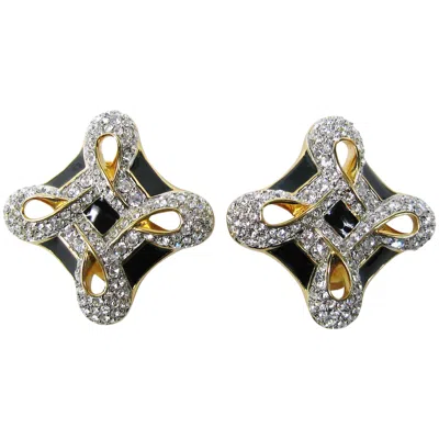 Pre-owned Daniel Swarovski Swarovski Crystal Glitz Black Enamel Earrings New Never Worn 1980s