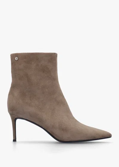 Daniel Swift Beige Suede Mid Heel Ankle Boots In Brown