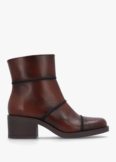 Daniel Tabitha Brown Leather Block Heel Ankle Boots