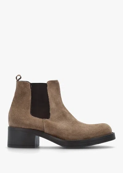 Daniel Taupe Suede Block Heel Chelsea Boots In Brown