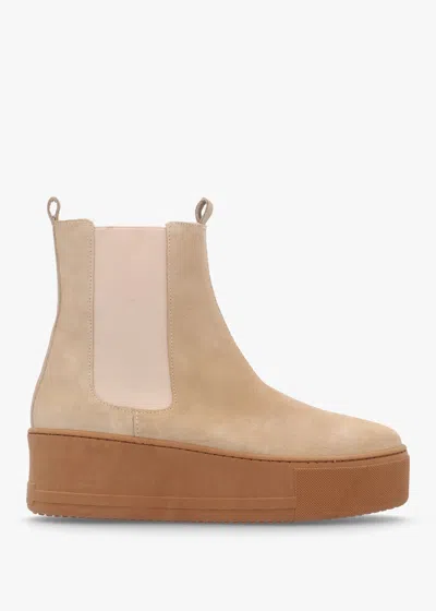 Daniel Tred Beige Suede Flatform Chelsea Boots