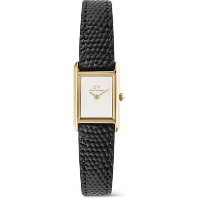 Daniel Wellington Bound Mini Tank Leather Strap Watch, 17mm X 26mm In Black