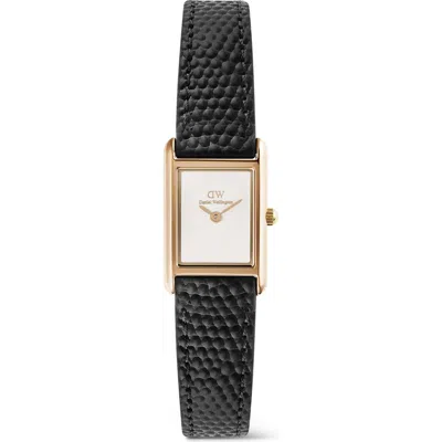 Daniel Wellington Bound Mini Tank Leather Strap Watch, 17mm X 26mm In Black