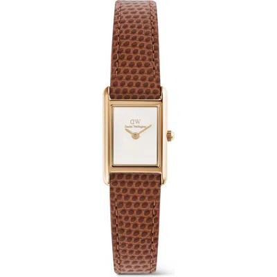 Daniel Wellington Bound Mini Tank Leather Strap Watch, 17mm X 26mm In Brown