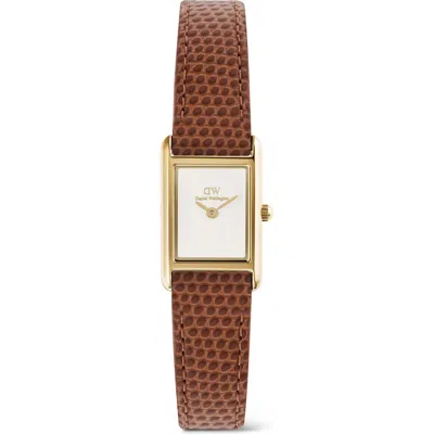 Daniel Wellington Bound Mini Tank Leather Strap Watch, 17mm X 26mm In Brown