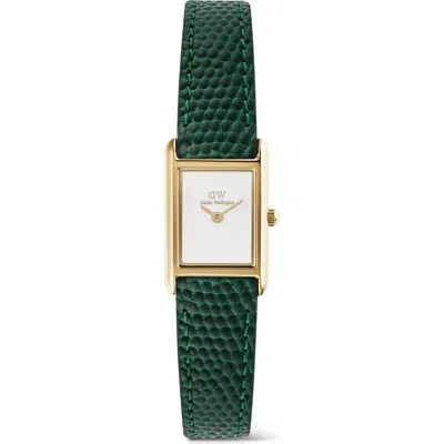 Daniel Wellington Bound Mini Tank Leather Strap Watch, 17mm X 26mm In Green