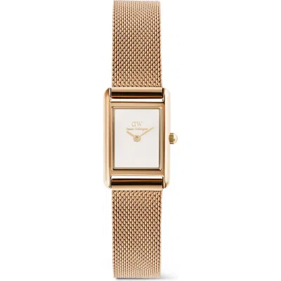 Daniel Wellington Bound Mini Tank Mesh Strap Watch, 17mm X 26mm In Gold