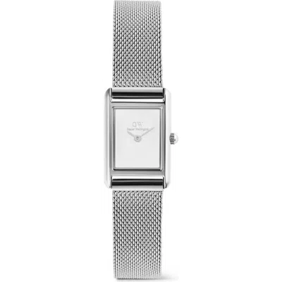 Daniel Wellington Bound Mini Tank Mesh Strap Watch, 17mm X 26mm In Silver