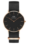 Daniel Wellington Men's Classic Cornwall Black Polyester Watch 40mm In Black