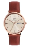 Daniel Wellington Classic Day Display St. Mawes Leather Strap Watch, 40mm In Rose Gold