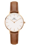 Daniel Wellington Classic Petite Leather Strap Watch, 28mm In Light Brown/white/rose Gold