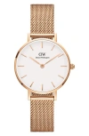 Daniel Wellington Classic Petite Mesh Strap Watch, 28mm In Black/rose Gold