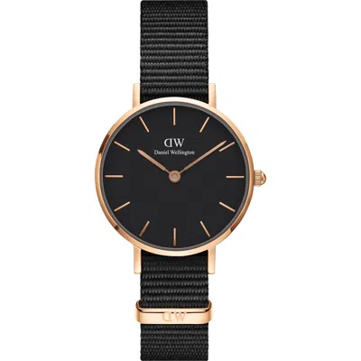 Daniel Wellington Classic Petite Nato Strap Watch, 28mm In Black/rose Gold